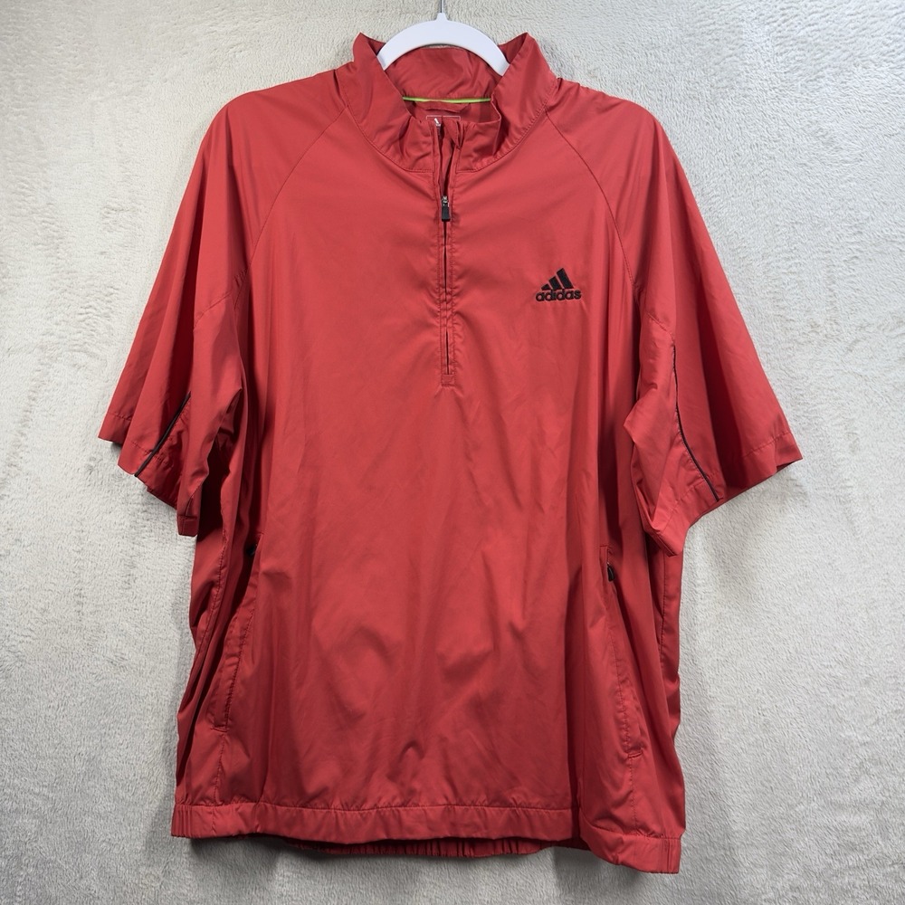 Adidas Climaproof 1/4 Zip Windbreaker Jacket Men's L‎ Short Sleeve Red Golf